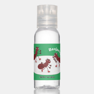 Happy red ants ice skating cartoon hand sanitizer