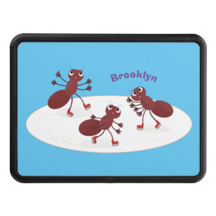 Happy red ants ice skating cartoon hitch cover