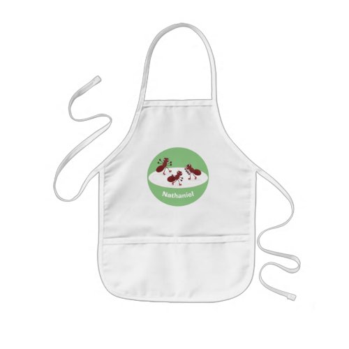 Happy red ants ice skating cartoon kids apron