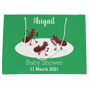 Happy red ants ice skating cartoon large gift bag