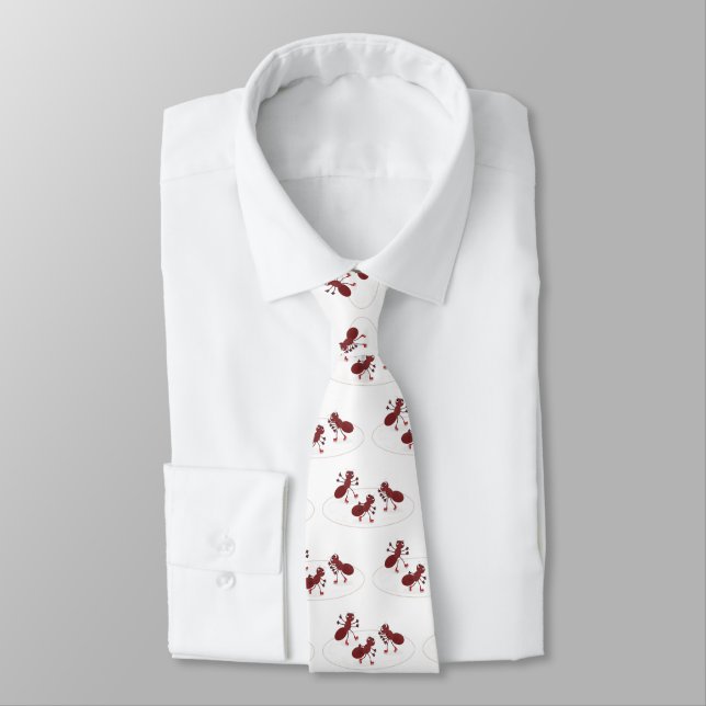 Happy red ants ice skating cartoon neck tie (Tied)