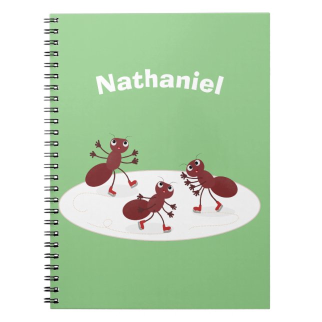 Happy red ants ice skating cartoon notebook (Front)