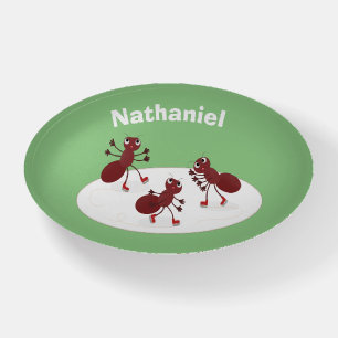 Happy red ants ice skating cartoon paperweight