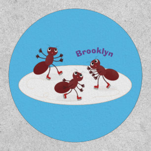 Happy red ants ice skating cartoon patch