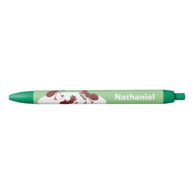 Happy red ants ice skating cartoon pen (Front)