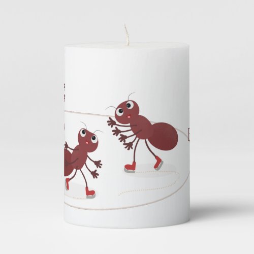 Happy red ants ice skating cartoon pillar candle