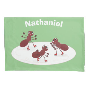 Happy red ants ice skating cartoon pillow case