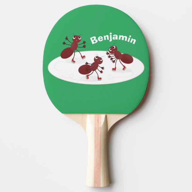 Happy red ants ice skating cartoon ping pong paddle (Front)