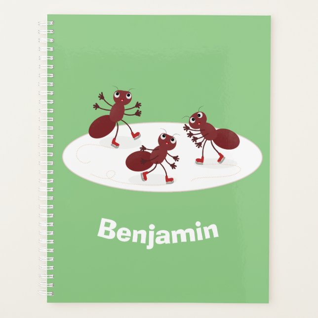 Happy red ants ice skating cartoon planner (Front)