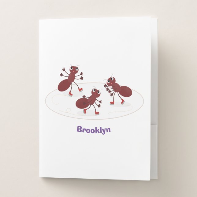 Happy red ants ice skating cartoon pocket folder (Front)