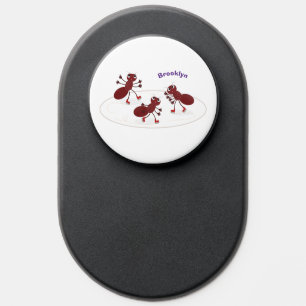 Happy red ants ice skating cartoon PopSocket