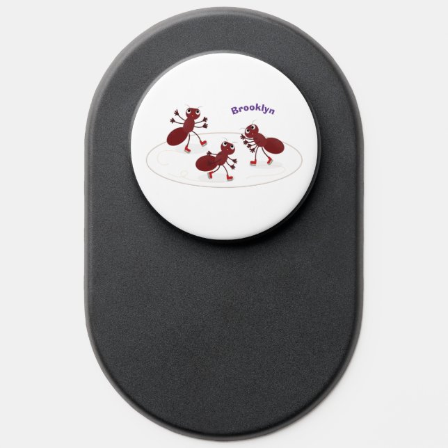 Happy red ants ice skating cartoon PopSocket (Popsocket)