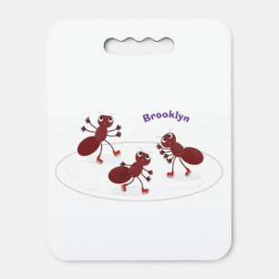 Happy red ants ice skating cartoon seat cushion
