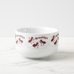 Happy red ants ice skating cartoon soup mug