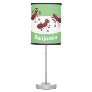 Happy red ants ice skating cartoon table lamp