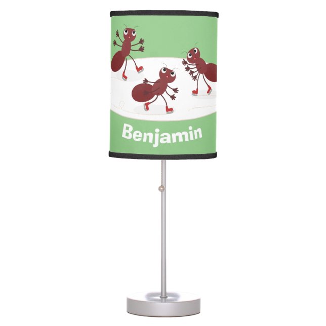 Happy red ants ice skating cartoon table lamp (Front)