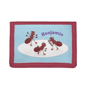 Happy red ants ice skating cartoon tri-fold wallet
