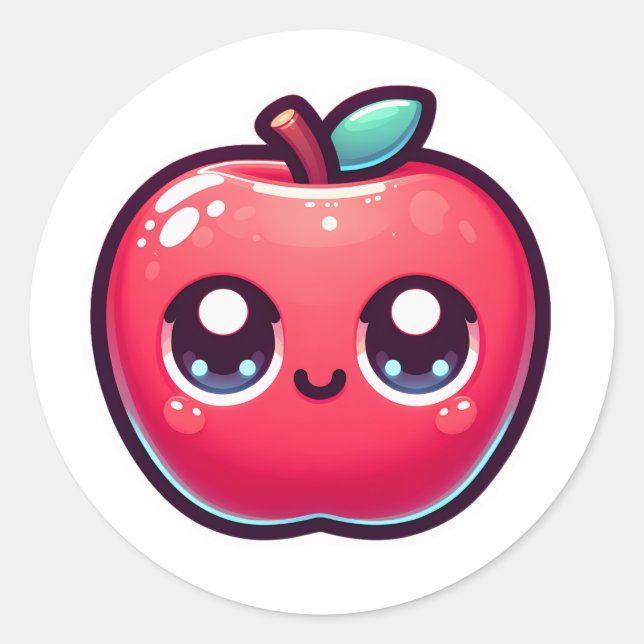 Happy Red Apple in Kawaii Style Classic Round Sticker (Front)