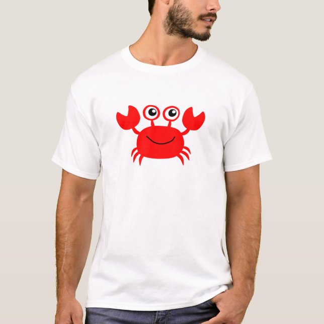 Happy Red Cartoon Crab T-Shirt (Front)