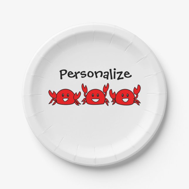 Happy Red Crabs Beach Party Paper Plates (Front)