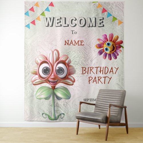 Happy Red Flowers Birthday Party Backdrop