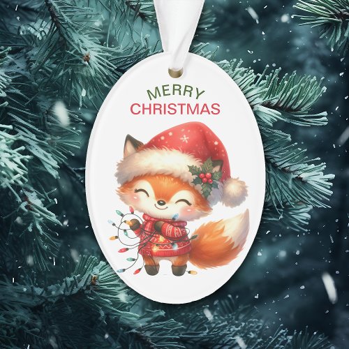 Happy Red Fox String Lights Kids Christmas Ornament