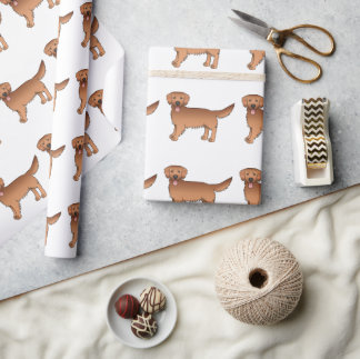 Happy Red Golden Retriever Cartoon Dog Pattern Wrapping Paper