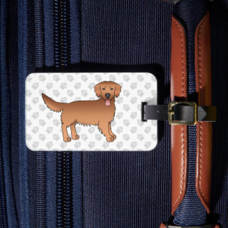 Happy Red Golden Retriever Cartoon Dog With Paws Luggage Tag