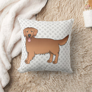 Happy Red Golden Retriever Cartoon Dog With Paws Throw Pillow