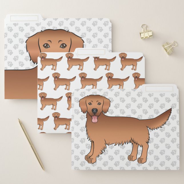 Happy Red Golden Retriever Cute Cartoon Dog File Folder (Set)