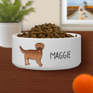 Happy Red Golden Retriever Cute Dog With A Name Bowl