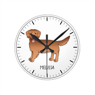 Happy Red Golden Retriever Cute Dog With A Name Round Clock