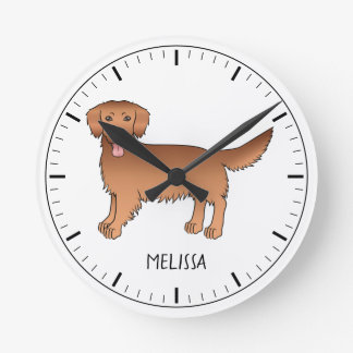 Happy Red Golden Retriever Cute Dog With A Name Round Clock