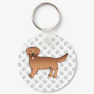 Happy Red Golden Retriever Cute Dog With Paws Keychain