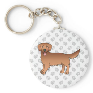 Happy Red Golden Retriever Cute Dog With Paws Keychain