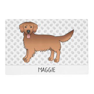 Happy Red Golden Retriever Dog With Paws And Name Placemat