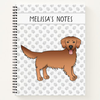 Happy Red Golden Retriever Dog With Paws And Text Notebook