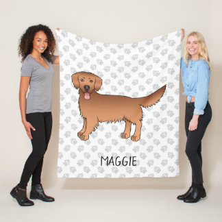 Happy Red Golden Retriever With Paws And Name Fleece Blanket