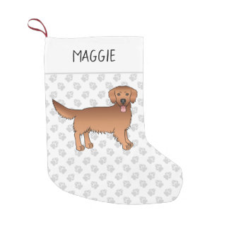 Happy Red Golden Retriever With Paws And Name Small Christmas Stocking