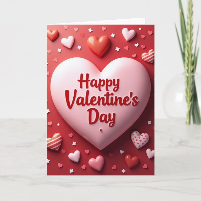 Happy Red Hearts Valentines Card (Front)