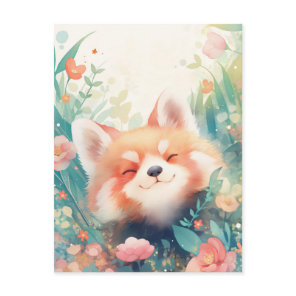 Happy Red Panda in Colorful Garden Meadow Postcard