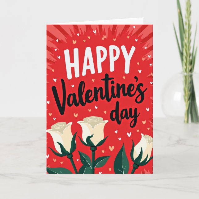 Happy Red Roses Valentines Day Card (Front)