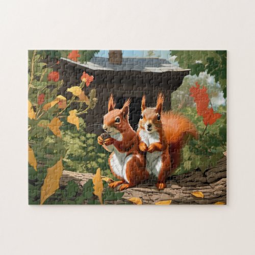 Happy Red Squirrels in a Tree House  Jigsaw Puzzle