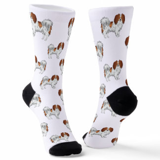 Happy Red White Cute Phalène Pattern Dog Lover Socks
