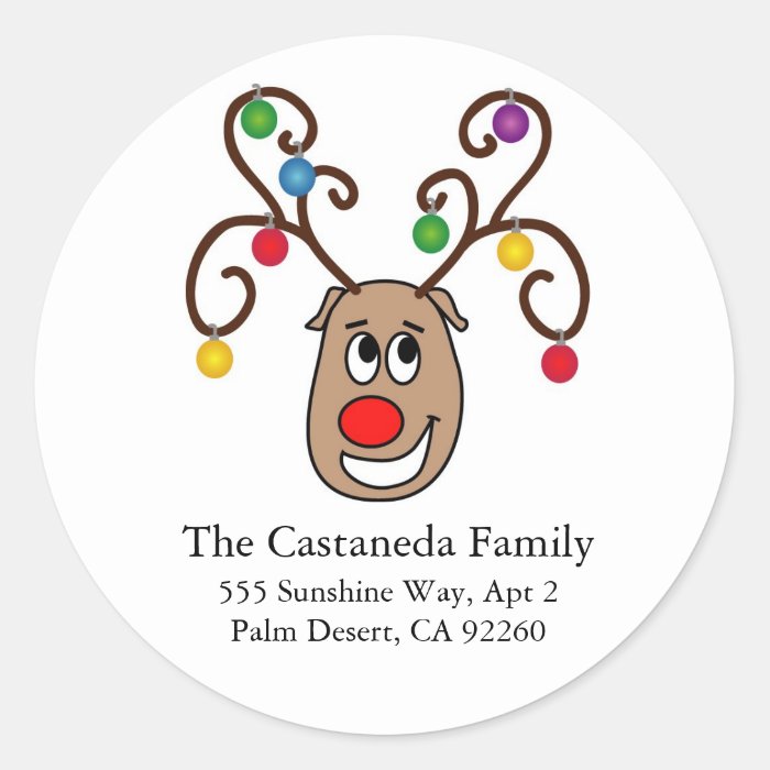 Happy Reindeer Address Labels Round Sticker