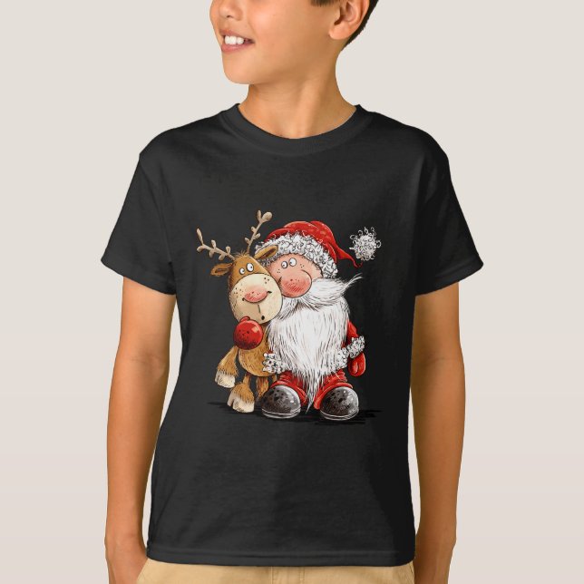 Happy Reindeer And Santa Christmas Illustration Pr T-Shirt (Front)