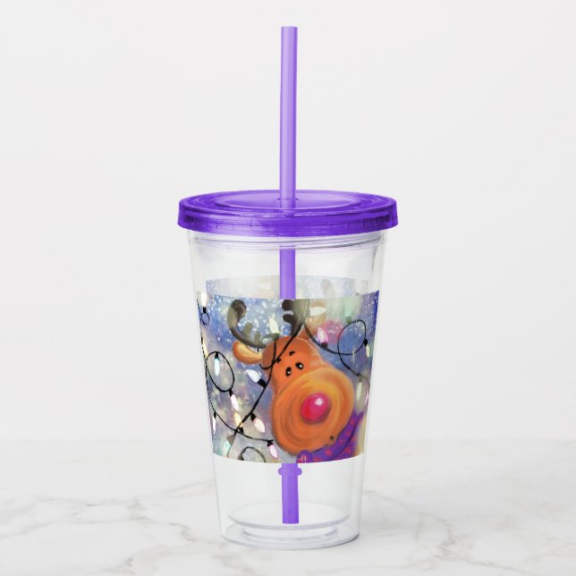 Happy Reindeer - Christmas Acrylic Tumbler (Front)