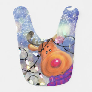 Happy Reindeer Christmas Baby Bib
