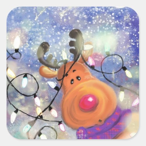 Happy Reindeer _ Christmas Square Sticker