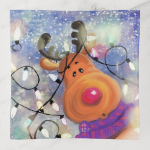 Happy Reindeer Christmas Trinket Tray